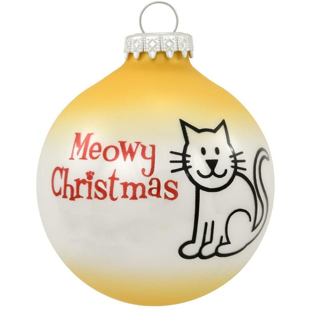NWT Meowy Christmas 3" glass ball ornament-X-mas-Holiday-white-yellow-black-cat